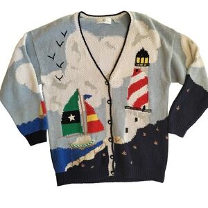 Vintage‎ Design Options Lighthouse Sailboat  Sweater Phillip & Jane Gordon XL